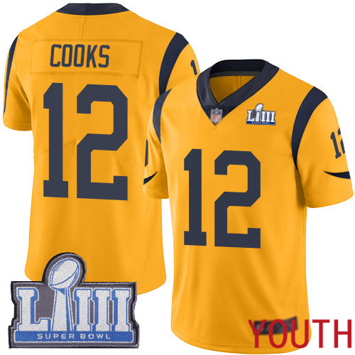 Los Angeles Rams Limited Gold Youth Brandin Cooks Jersey NFL Football #12 Super Bowl LIII Bound Rush Vapor Untouchable->youth nfl jersey->Youth Jersey